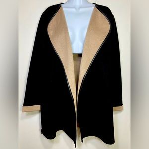 Angel Apparel Tan Black Faux Leather Trim Women’s Open Front Knit Cardigans, L